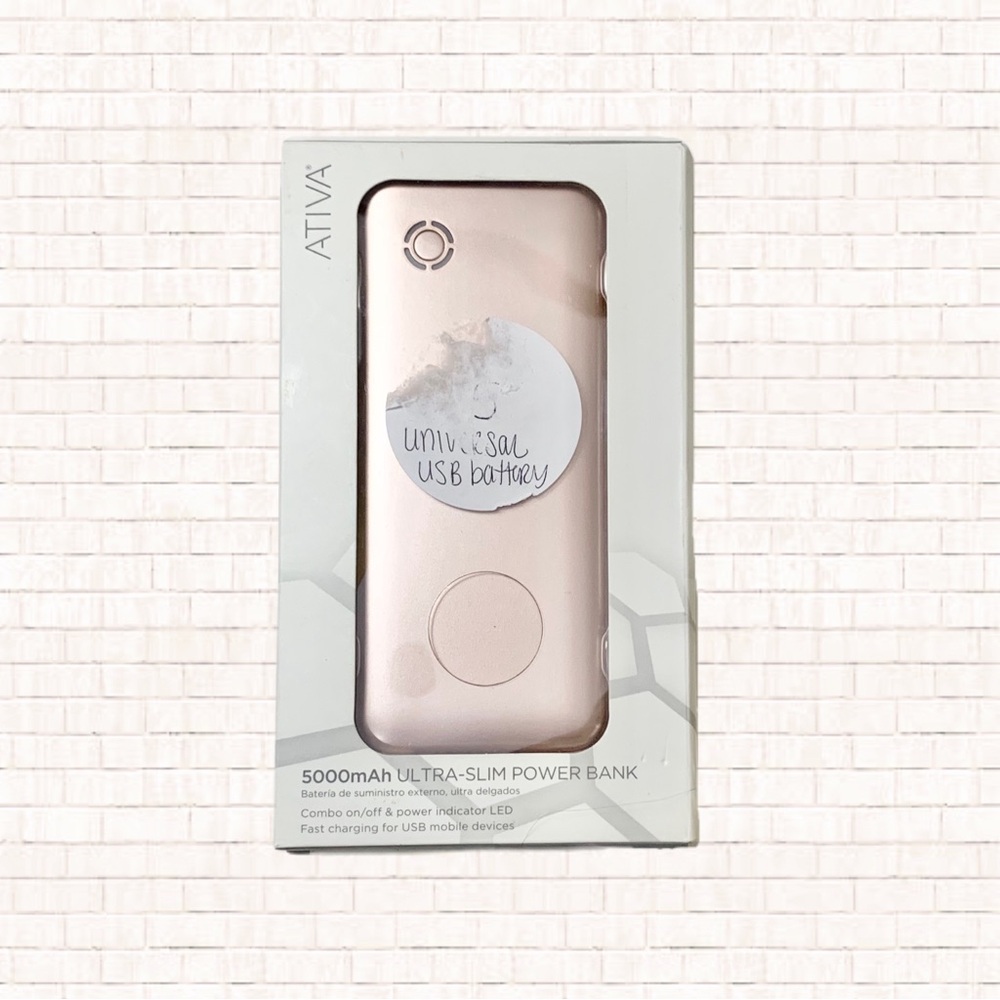 Ativa Ultra Slim Power Bank Dusty Pink Universal USB Fast Charging BRAND NEW OBO